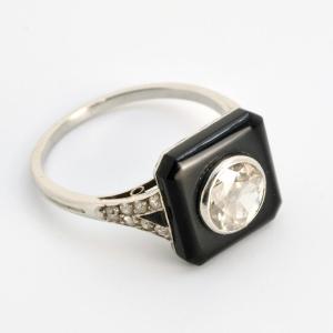 Platinum Diamond Onyx Ring, Art Deco Period