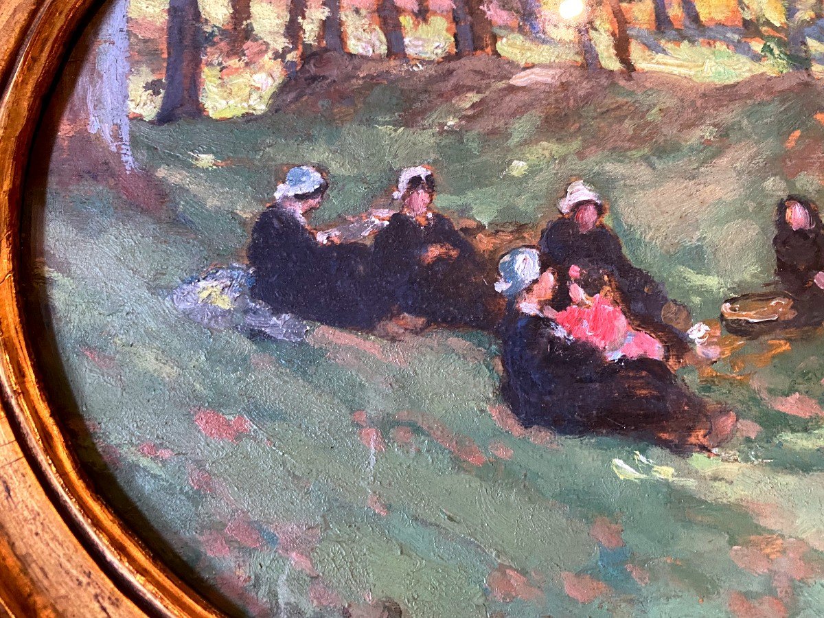 Marie Marguerite Réol , Huile sur papier , Pique-nique sur l'herbe.-photo-2