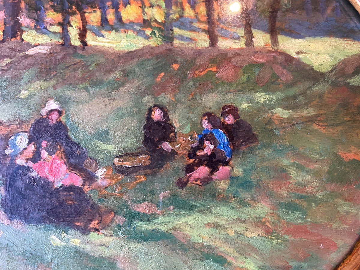 Marie Marguerite Réol , Huile sur papier , Pique-nique sur l'herbe.-photo-3