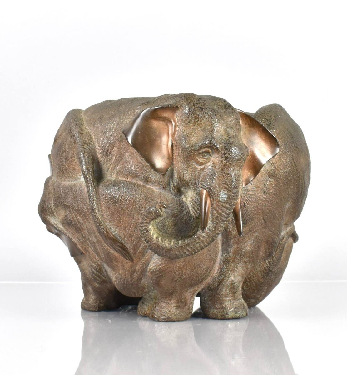 A Japanese Late 19th Century Meiji Period Patinated-bronze Jardiniere Of Elephants-photo-4