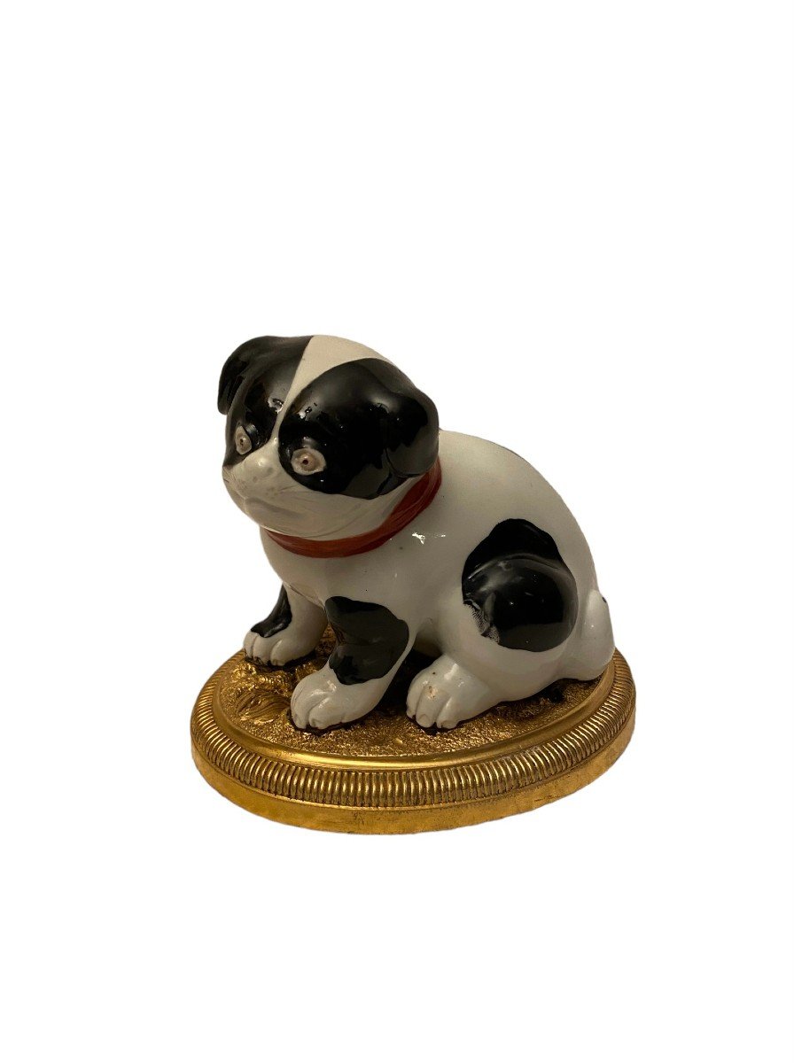 Japanese Kutani Porcelain Model Of A Puppy Dog, On A French Gilt-bronze Base, 19th Century-photo-4