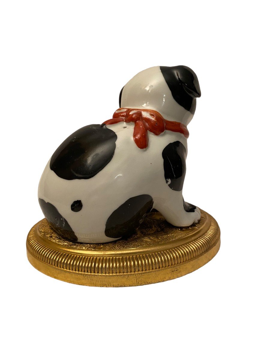 Japanese Kutani Porcelain Model Of A Puppy Dog, On A French Gilt-bronze Base, 19th Century-photo-2