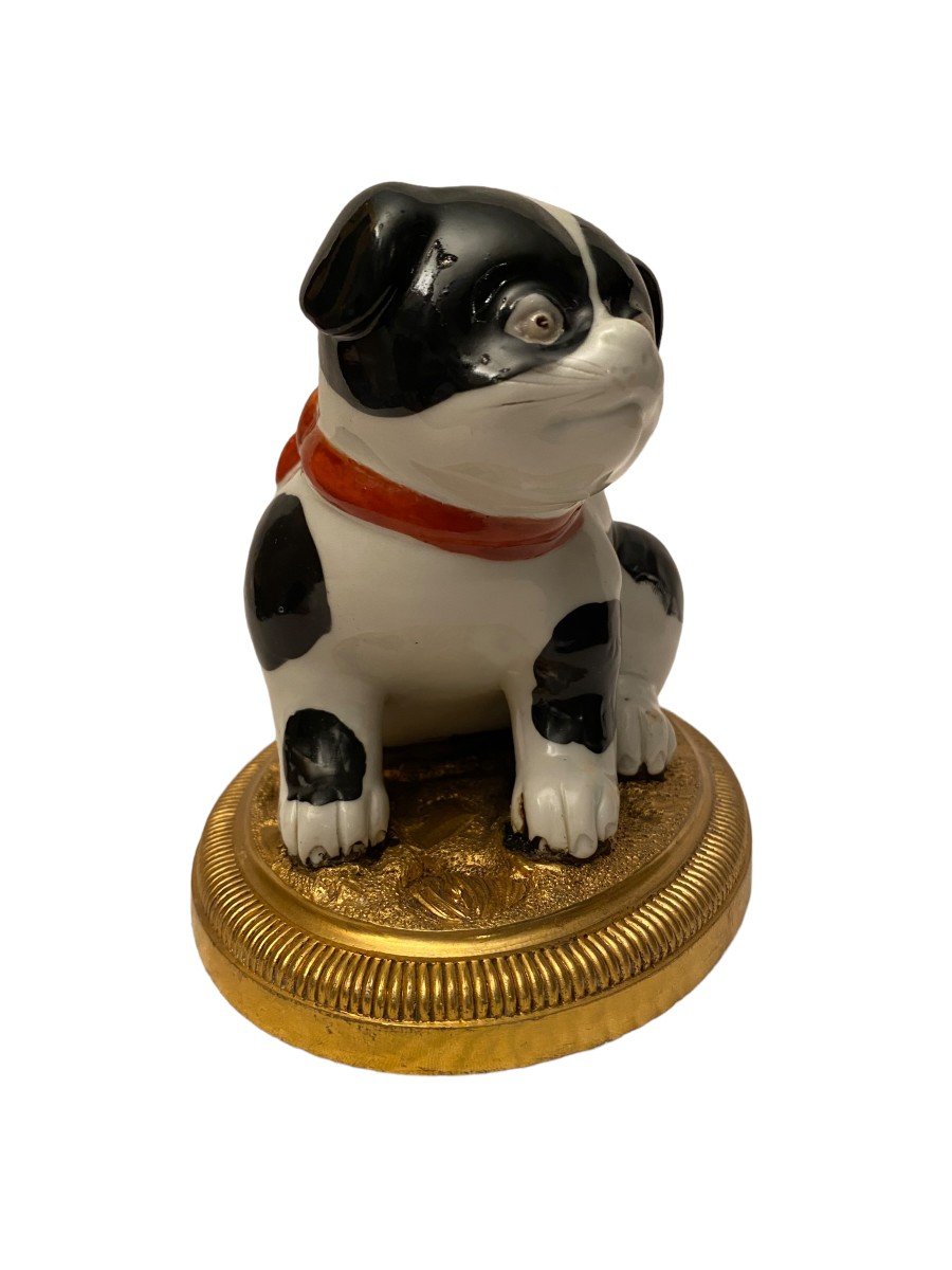 Japanese Kutani Porcelain Model Of A Puppy Dog, On A French Gilt-bronze Base, 19th Century-photo-5