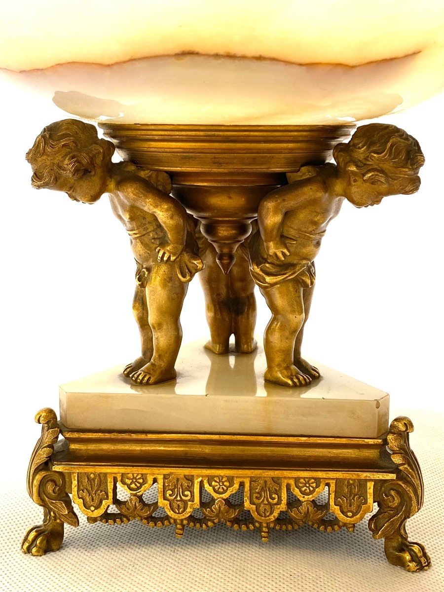 Attributed To Eugène Cornu, Compagnie Des Marbres Et Onyx d'Algérie, Cup In Gilded Bronze And Onyx-photo-3