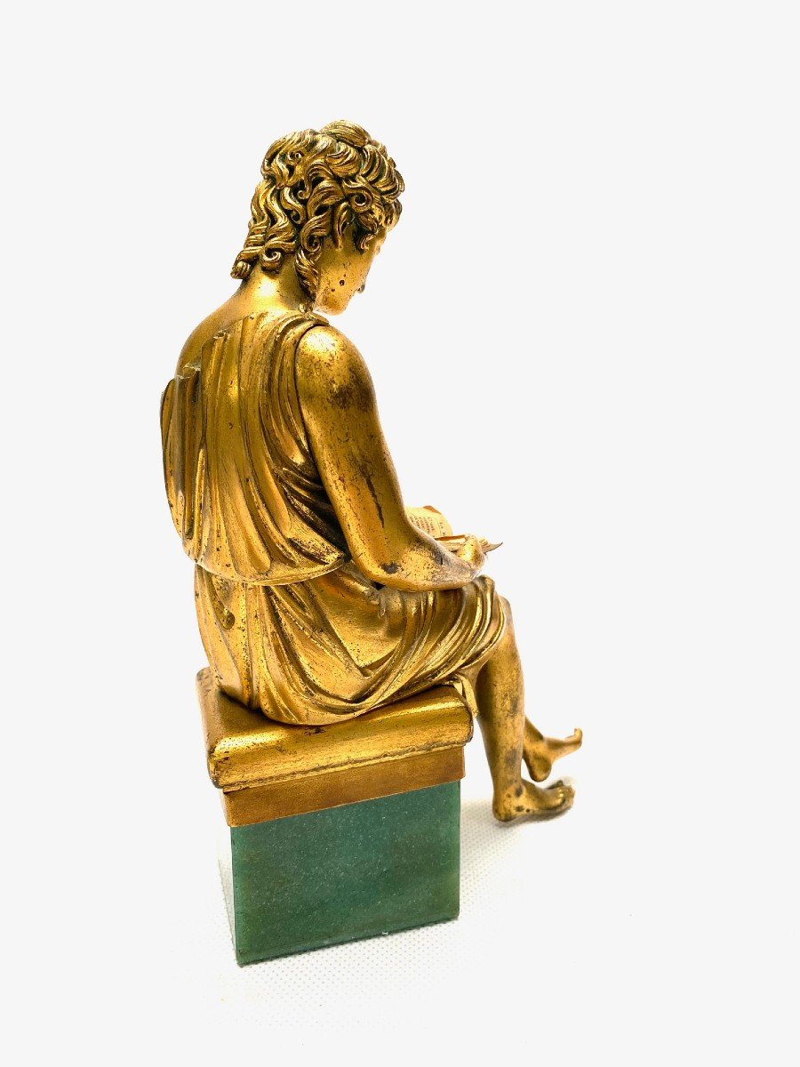 Sculpture 18e  Siècle En Bronze Doré D’une Femme à L’antique Assise Lisant-photo-3