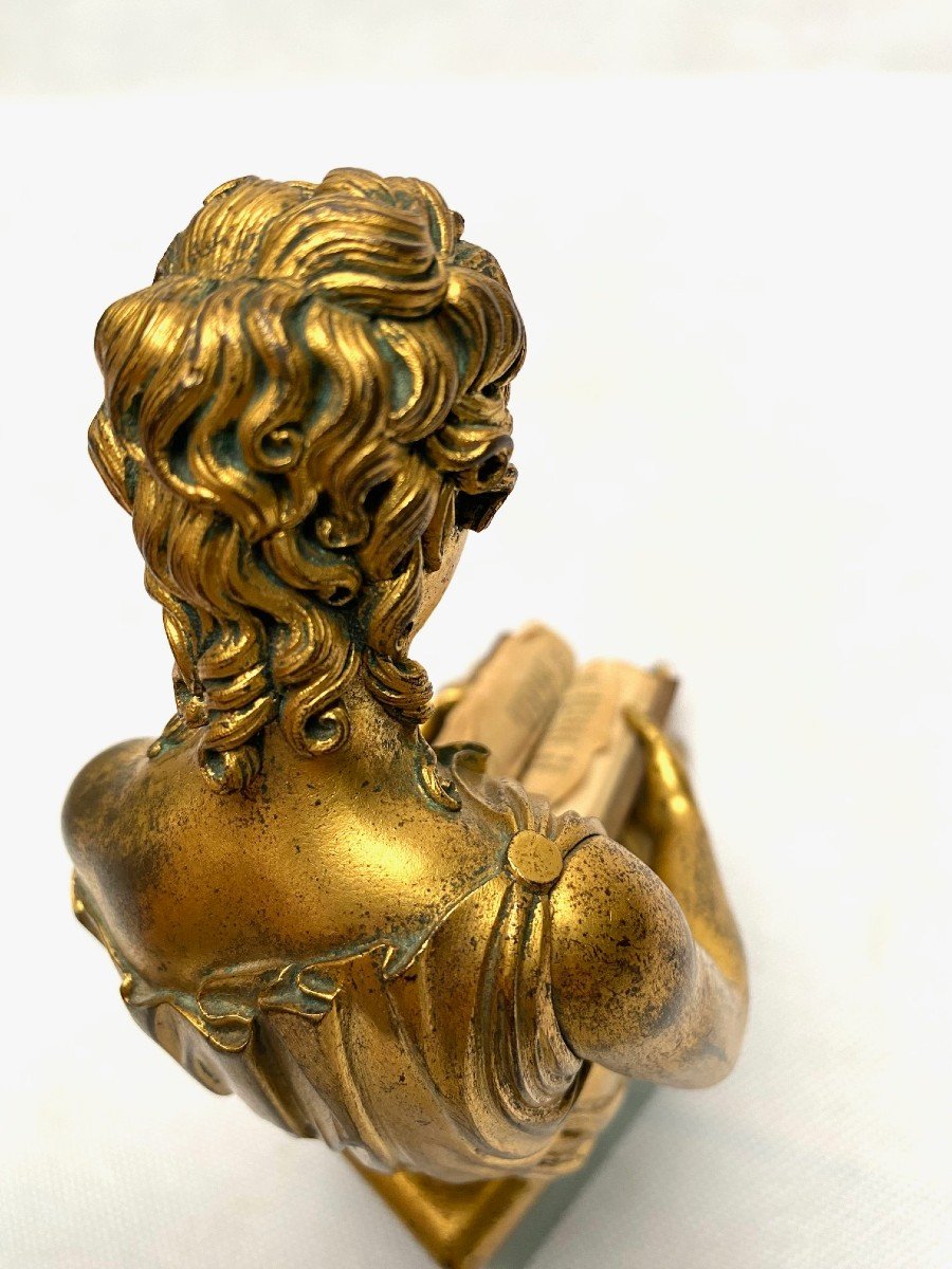 18th Century Gilt Bronze Sculpture Of A Classical Lady Sitting Reading-photo-5