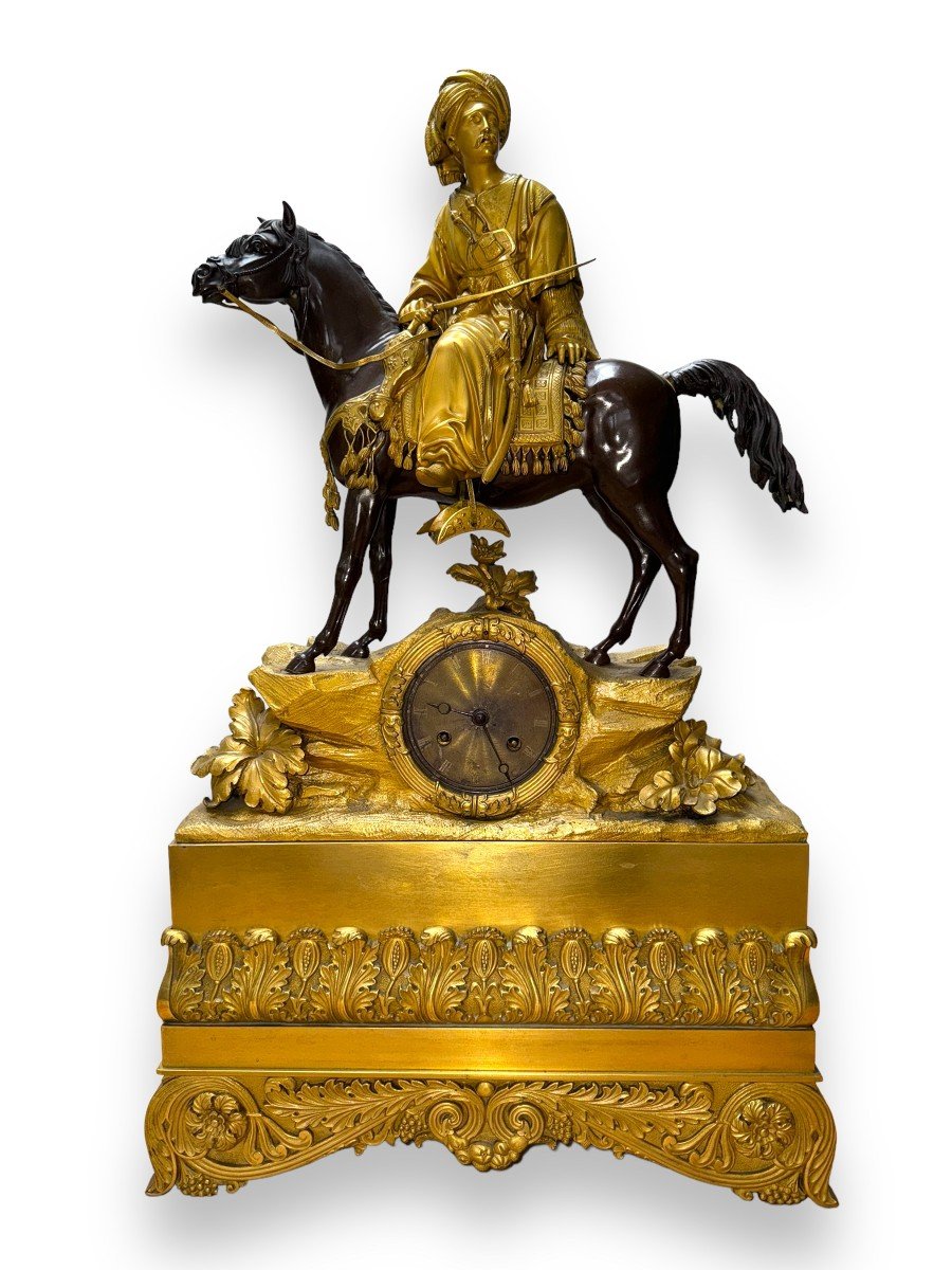 Beautiful Orientalist Clock In Gilt And Patinated Bronze, Ibrahim Pasha, Gold Medal, Pons - 1827