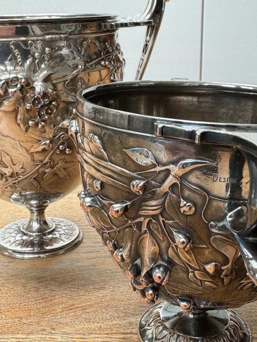 Three Silvered Bronze And Copper Cups By Sévin, Attarge, Cahieux And Barbedienne, Circa 1866-photo-5