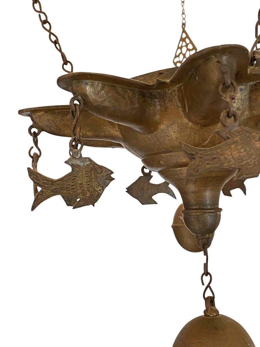 19th Century Repousse Copper And Bronze Synagogue Chandelier-photo-7