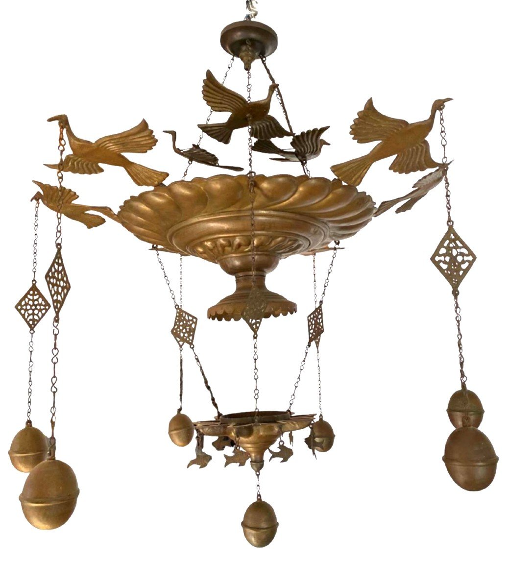 19th Century Repousse Copper And Bronze Synagogue Chandelier