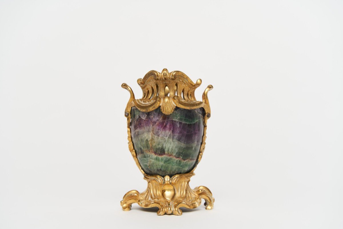 A Pair Of Fluorite Or Blue John And Gilt Bronze Vases, France, 19th Century -photo-3