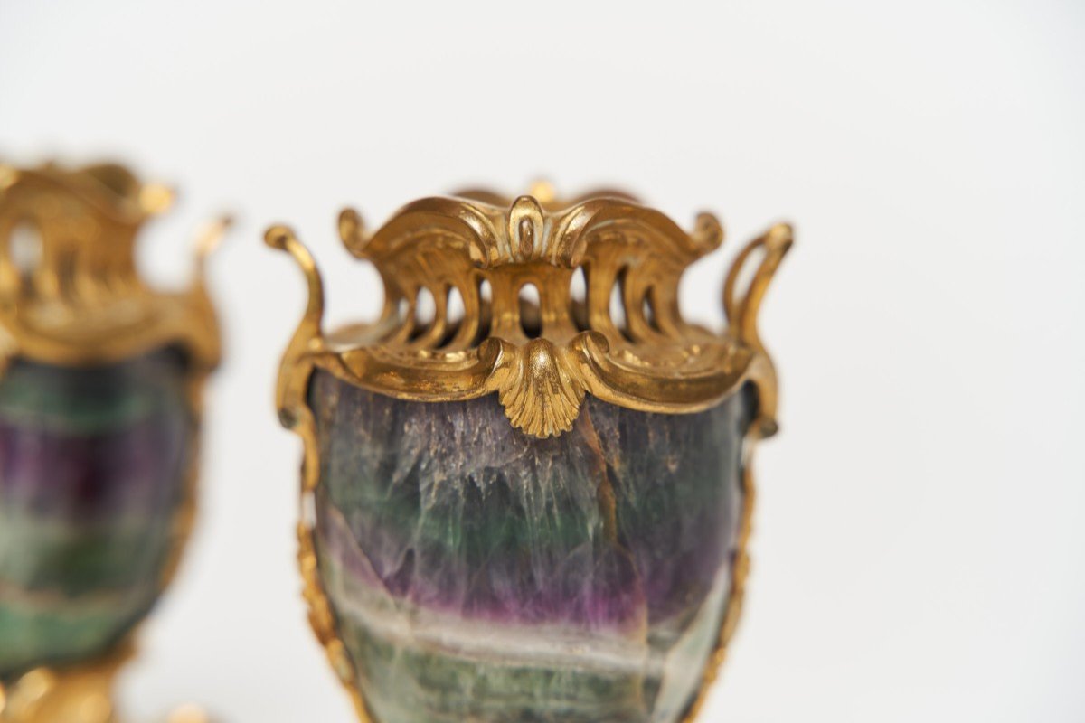 A Pair Of Fluorite Or Blue John And Gilt Bronze Vases, France, 19th Century -photo-4