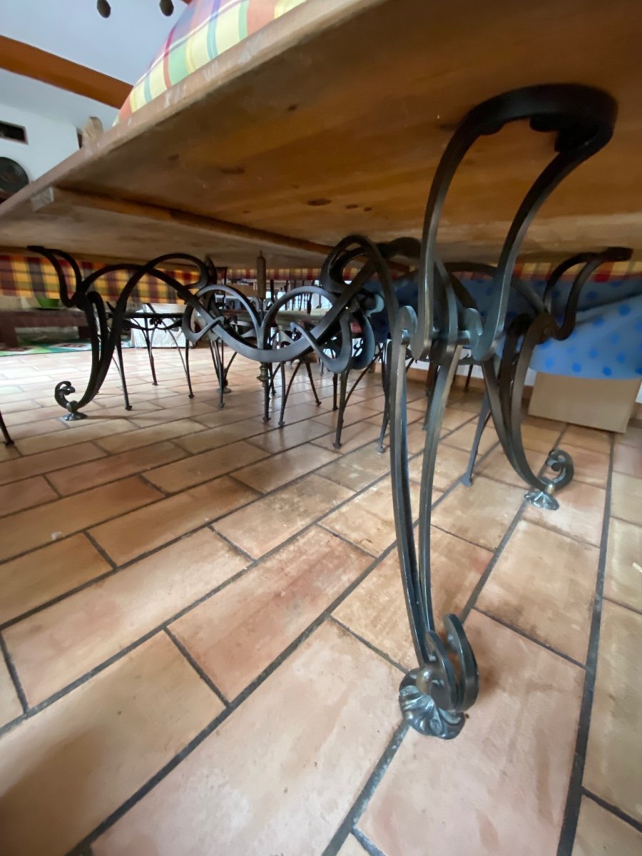 Art Nouveau Dining Table And Ten Chairs In Black And Gold Lacquered Cast Iron-photo-4