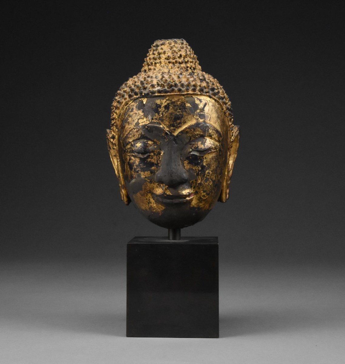 Thailand/laos/siam, 19th Century, Gold Lacquered Bronze Buddha Head-photo-2