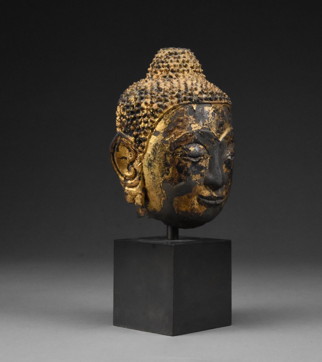 Thailand/laos/siam, 19th Century, Gold Lacquered Bronze Buddha Head