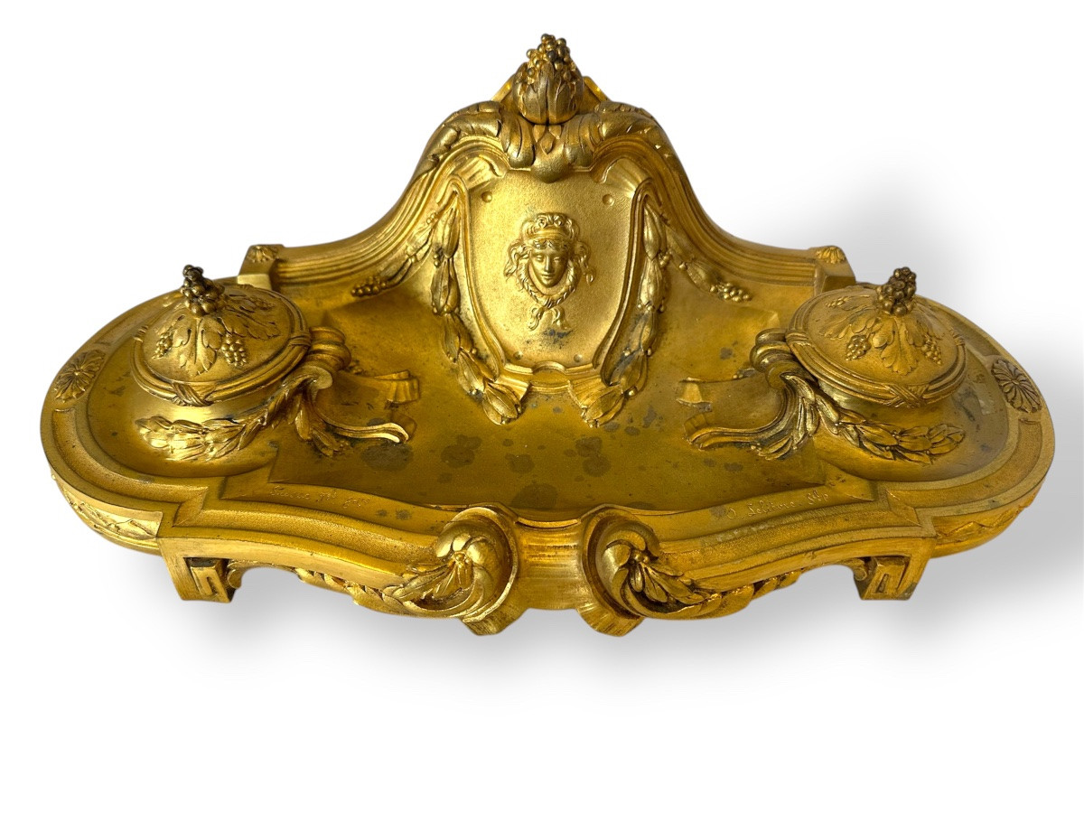 19th Century Gilt Bronze Desk Set (14 Pieces) By Lelièvre & Susse Frères, Publisher, Paris-photo-2