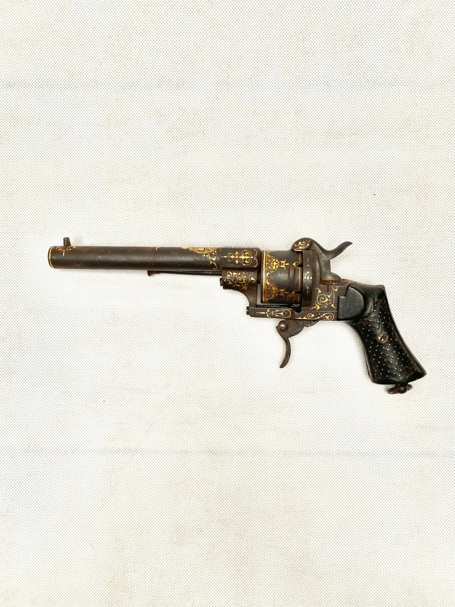 A Spanish Gold Damascene Revolver By Zuloaga Dated 1863