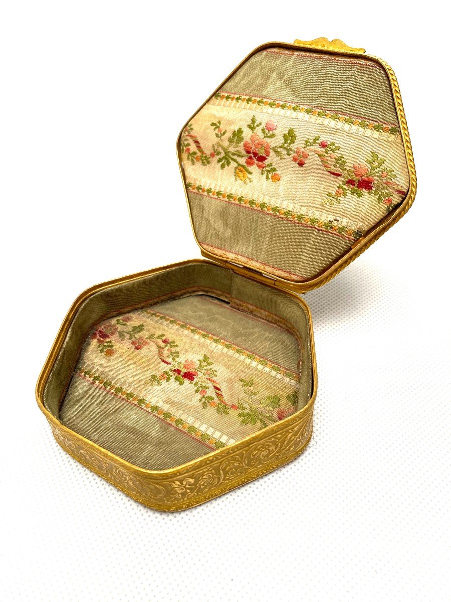 Small Hexagonal Box In Gilt Bronze And Green Enamel, Circa 1880-photo-4