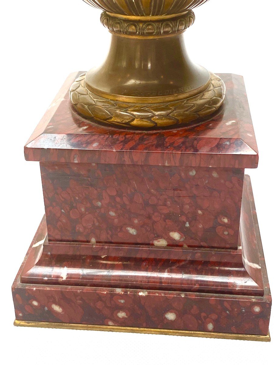 Barbedienne Large Bronze And Red Griotte Marble Vase -photo-6