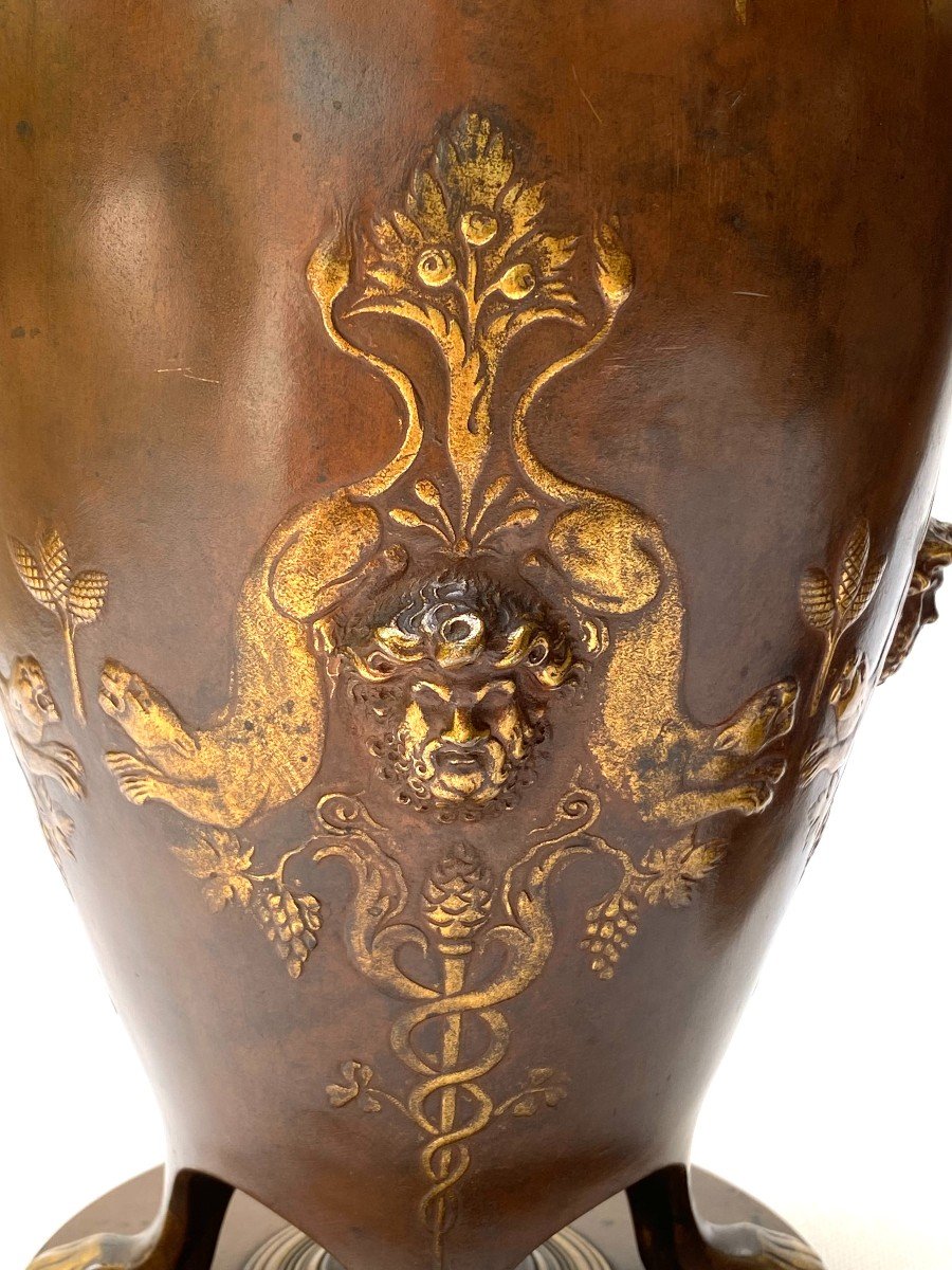 Ferdinand Levillain, Pair Of Patinated And Parcel-gilded Bronze Vases In The Antiquity Style-photo-4