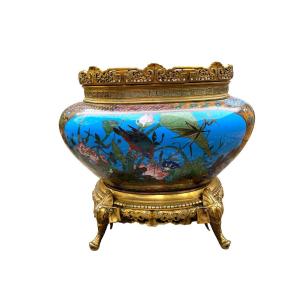 19th Century French Japonisme Gilt Bronze And Enamel Centrepiece, Barbedienne And Thesmar