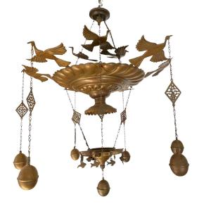 19th Century Repousse Copper And Bronze Synagogue Chandelier