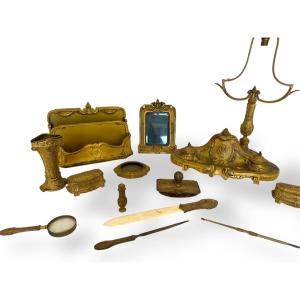 19th Century Gilt Bronze Desk Set (14 Pieces) By Lelièvre & Susse Frères, Publisher, Paris