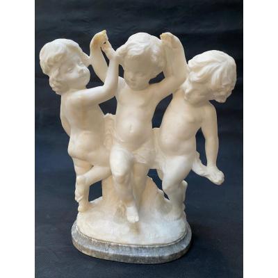 Pugi Italian 1850 1915 A Carved Alabaster Figural Group Of Three Dancing Putti Sculpture Marble And Stone