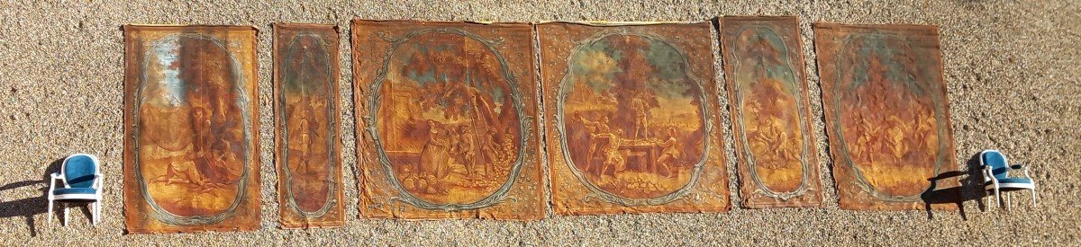 Suite Of 18th Century Painted Canvases After Lancret Fêtes Galantes Or The Elements 