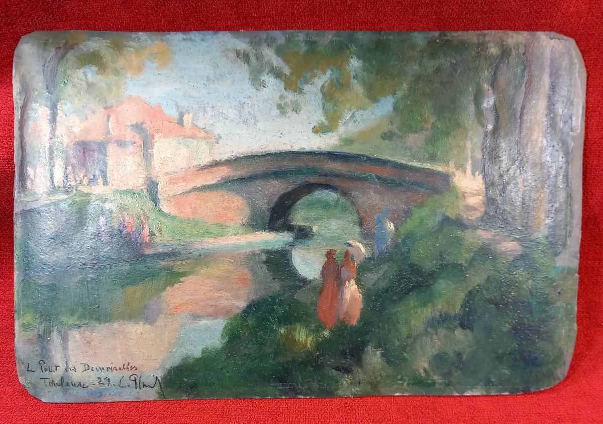 Toulouse Oil On Cardboard Pont Des Demoiselles 1929 Signed Post Impressionist-photo-2