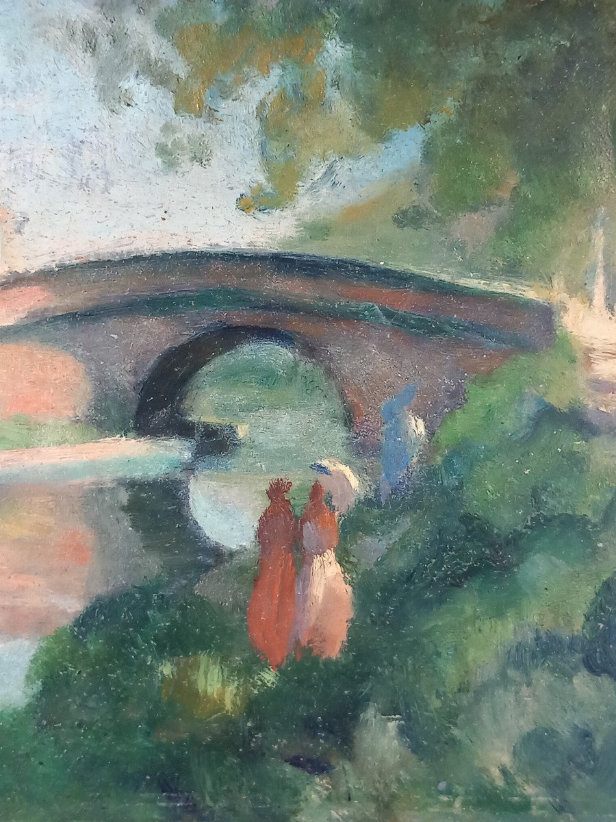 Toulouse Oil On Cardboard Pont Des Demoiselles 1929 Signed Post Impressionist