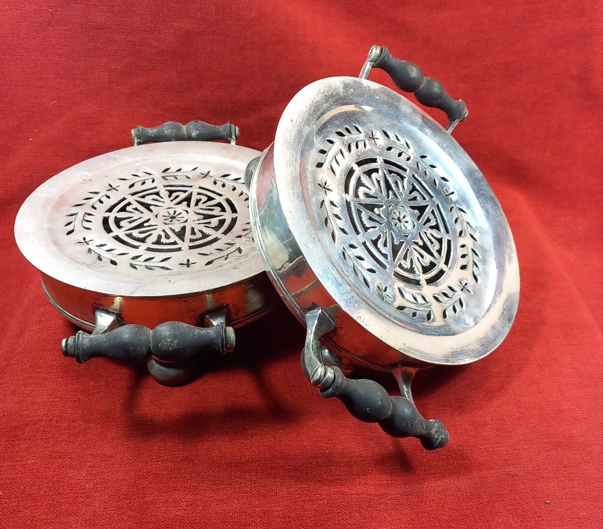 Pair Of Silver-plated Metal Food Warmers, 1st Empire Period, Late 18th Early 19th Century