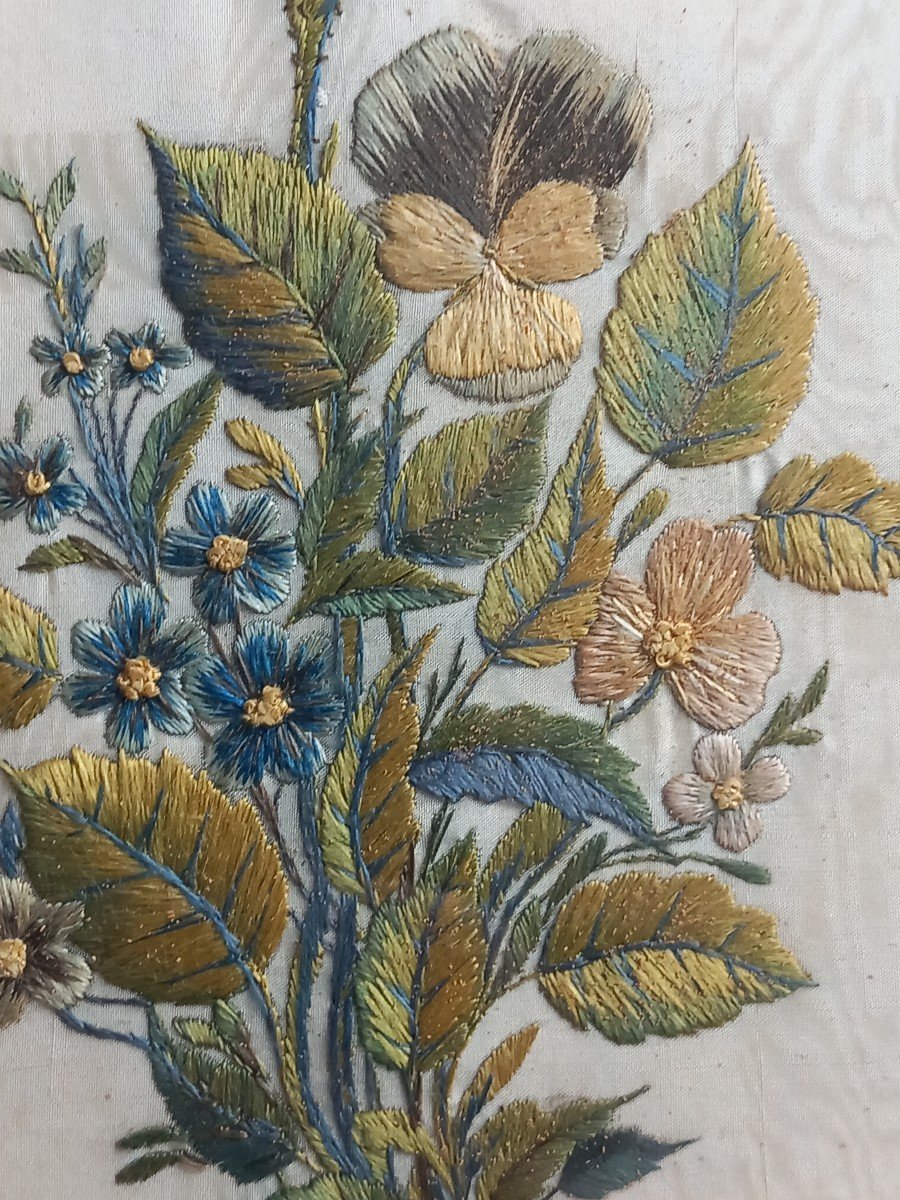 Broderie De Fleurs, Début Du XIXe Siècle Travail De Pensionnat-photo-3