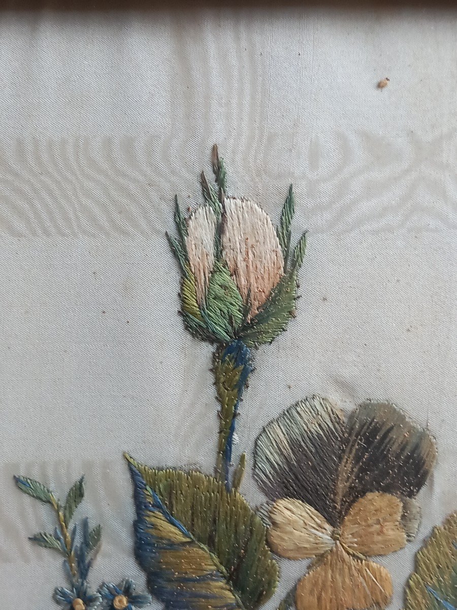 Broderie De Fleurs, Début Du XIXe Siècle Travail De Pensionnat-photo-4