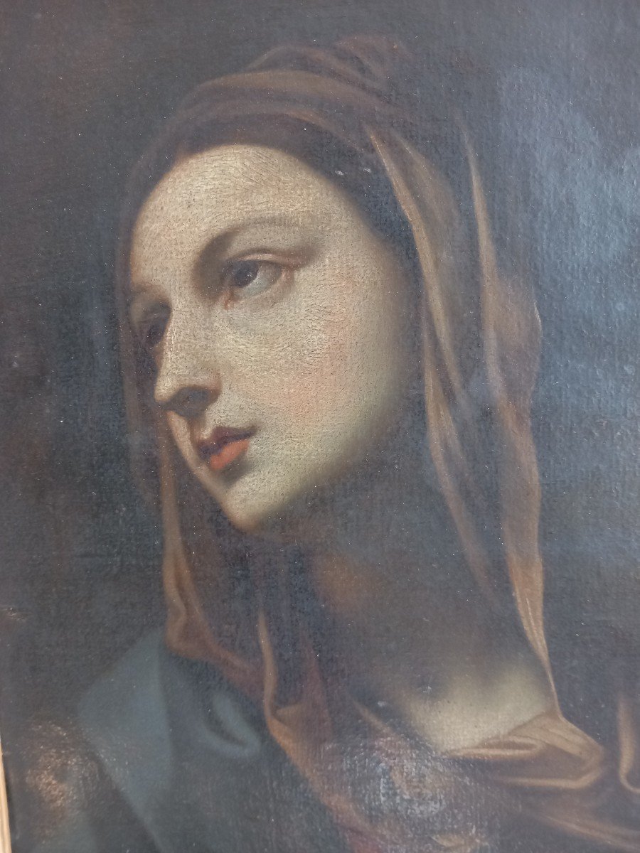 Virgin In Prayer Mater Dolorosa Oil On Canvas French School 18th Century Golden Frame -photo-2