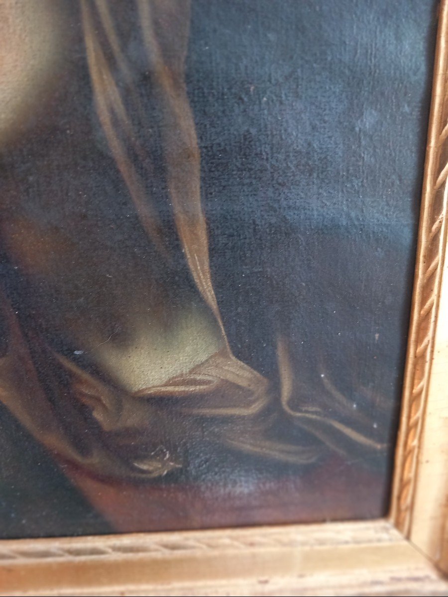 Virgin In Prayer Mater Dolorosa Oil On Canvas French School 18th Century Golden Frame -photo-3