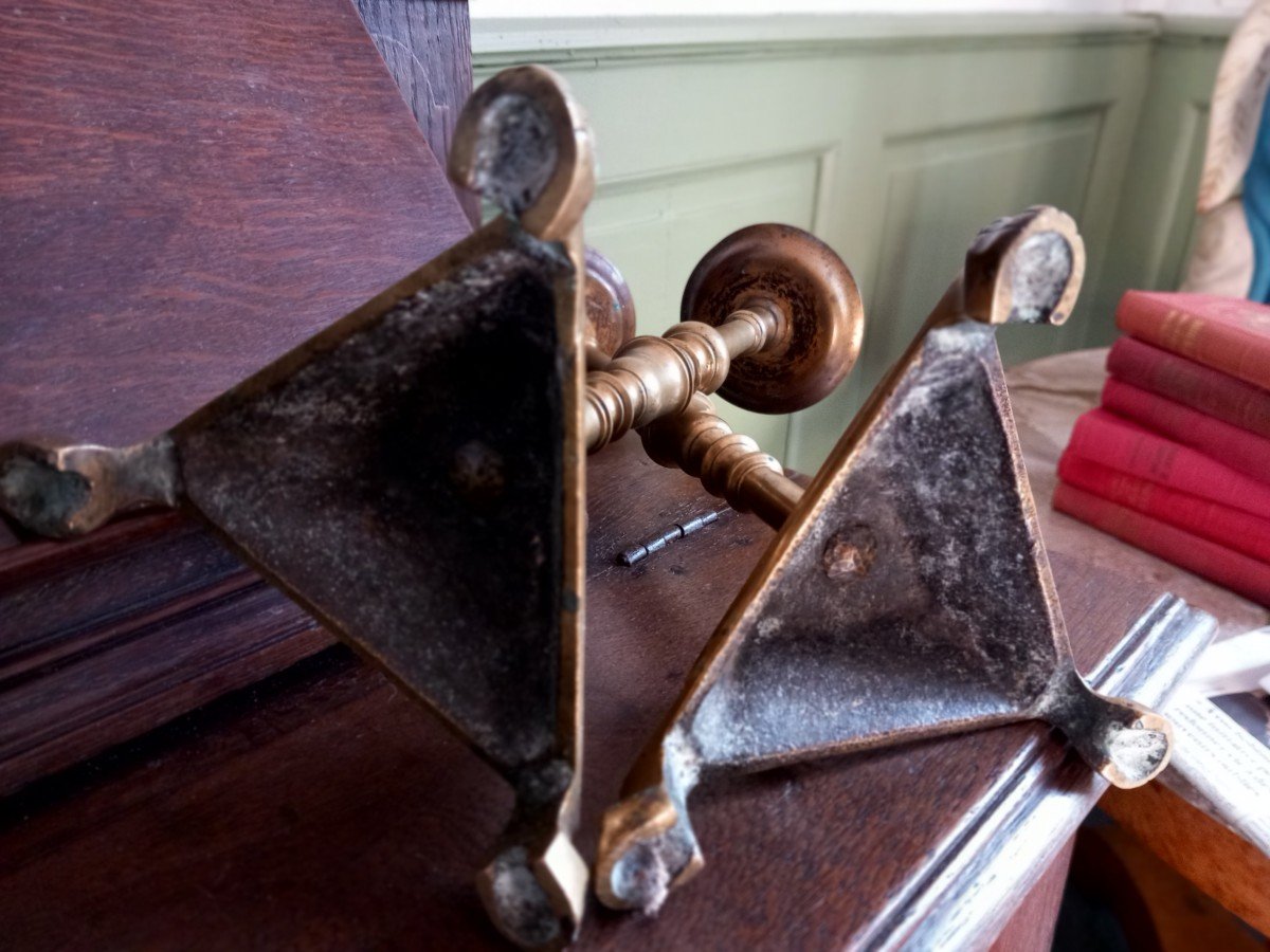 Pair Of 17th Century Bronze Candlesticks Triangular Base-photo-1