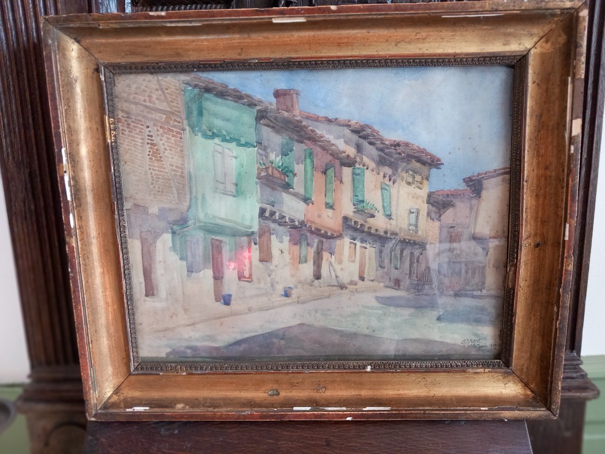 Watercolor On Paper Tarn Albi Place Savène Arrou June 1919-photo-2