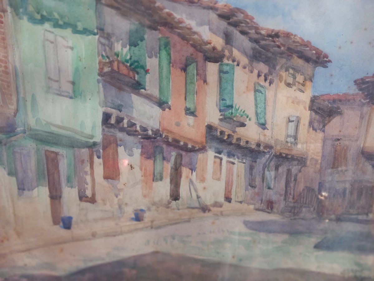 Watercolor On Paper Tarn Albi Place Savène Arrou June 1919