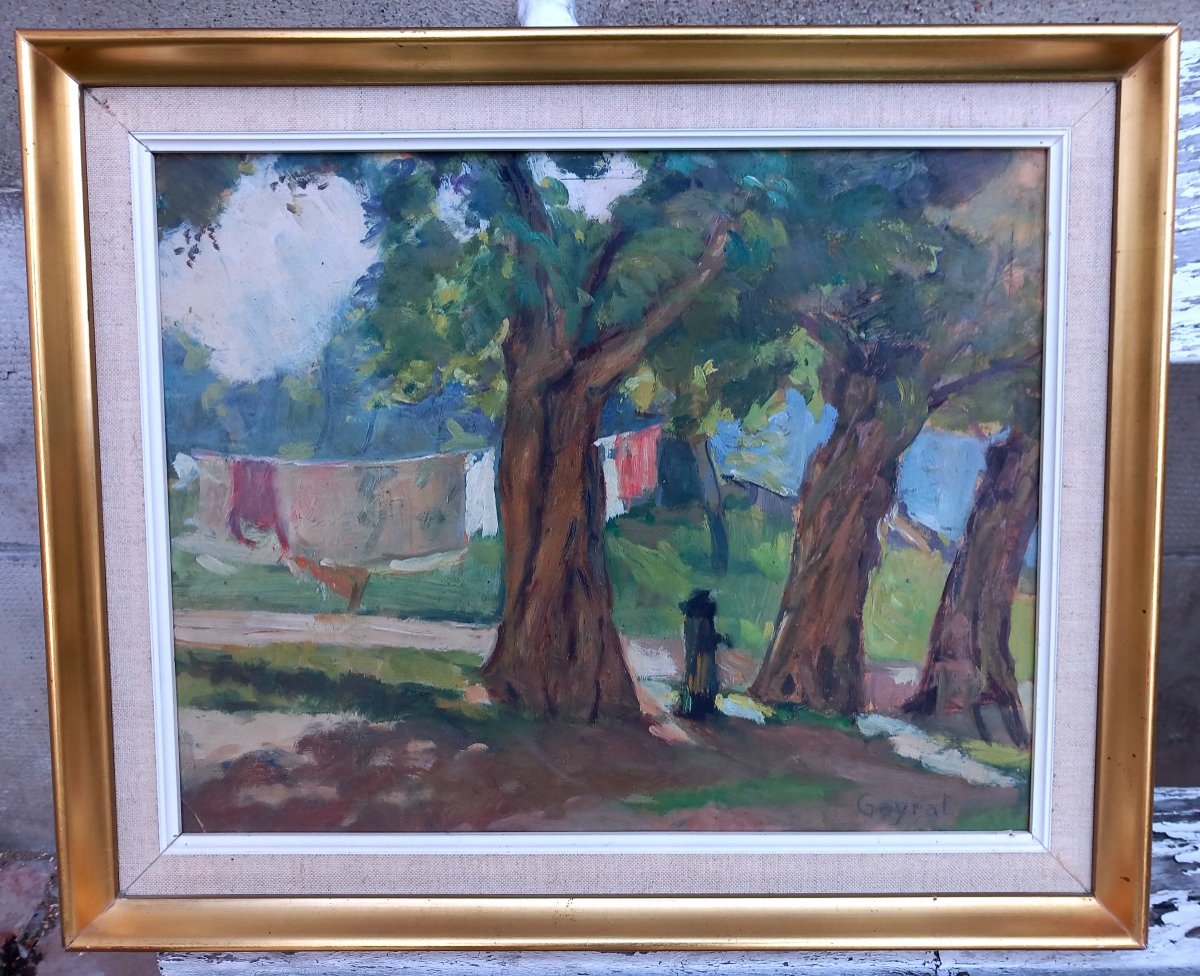 Maurice Gayral Gaillac Tarn Parc Foucaud Rue St Roch Tarnaise School Oil 20th Century Fountain Linen