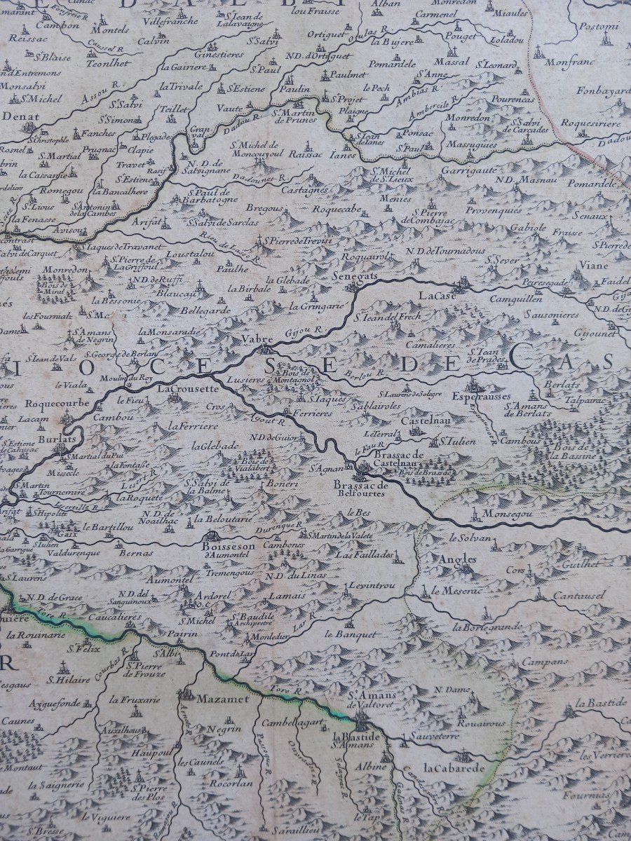 Map Of The Diocese Of Castres Tarn Bishop Of Maupeou Jaillot Cordier 1700 18th Century-photo-1