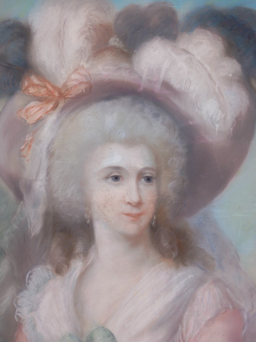 Portrait Of An Elegant Pastel In The Taste Of The 18th Century 19th Century-photo-2