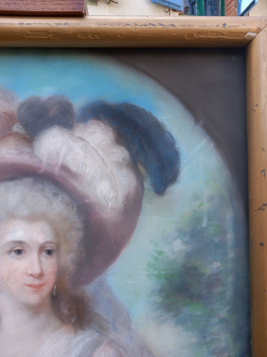 Portrait Of An Elegant Pastel In The Taste Of The 18th Century 19th Century-photo-3