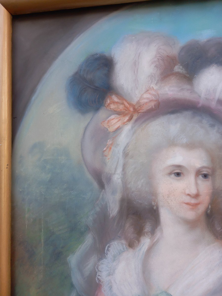 Portrait Of An Elegant Pastel In The Taste Of The 18th Century 19th Century-photo-4