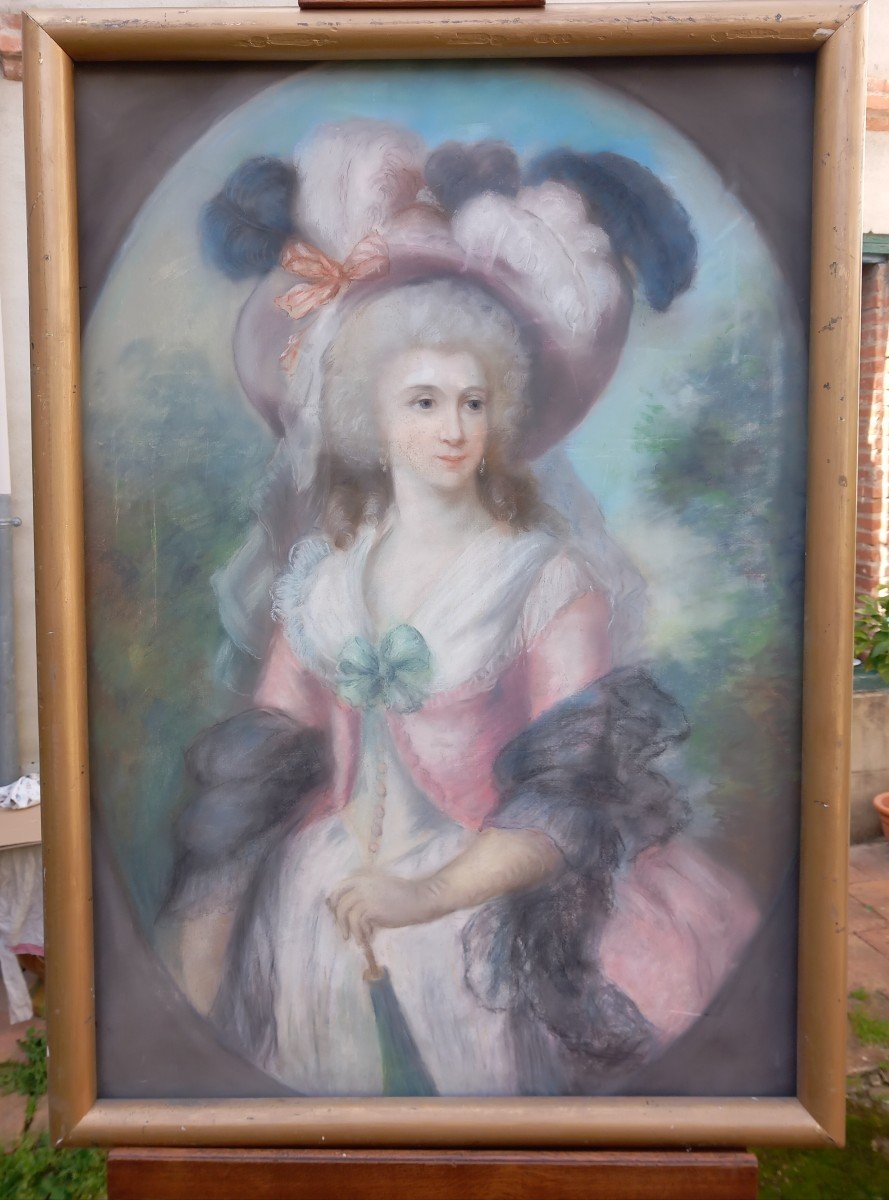 Portrait Of An Elegant Pastel In The Taste Of The 18th Century 19th Century