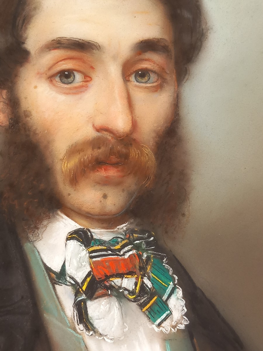 Portait Ovale Au Pastel d'Un élégant Anglais à La Cravate Epoque Louis-philippe XIXe Siècle 