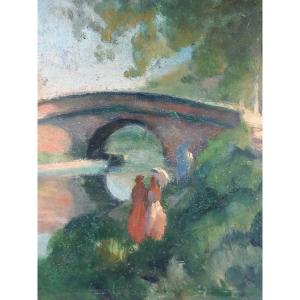 Toulouse Oil On Cardboard Pont Des Demoiselles 1929 Signed Post Impressionist