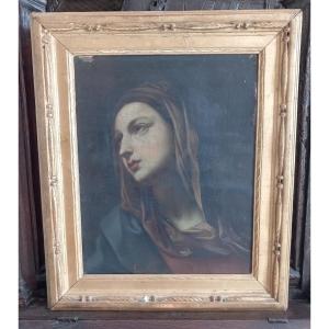 Virgin In Prayer Mater Dolorosa Oil On Canvas French School 18th Century Golden Frame 