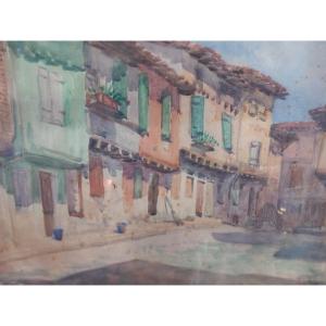 Pierre Arrou Aquarelle Sur Papier Tarn Albi Place Savène Juin 1919