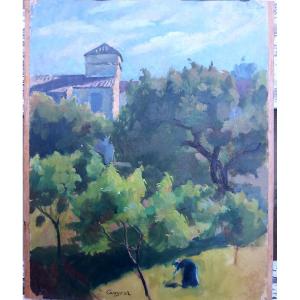 Maurice Gayral Tarn Gaillac Vue De La Campagne Gaillacoise Ecole Tarnaise XXe Huile Sur Papier